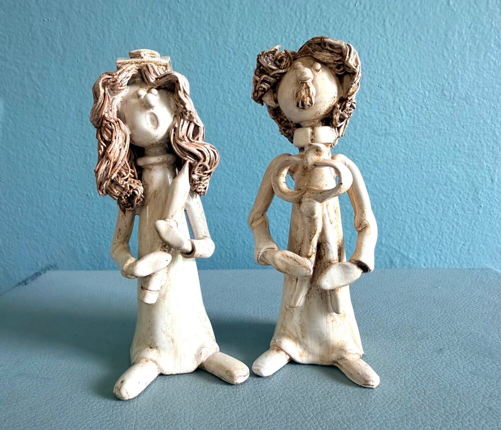 Vintage Dino Bencini Italy Ceramic Dentist Hygienist Nurse Signed Dental Pair 5"